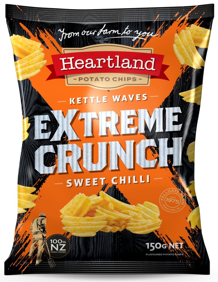 HEARTLAND EXTREME CRUCH SWEET CHILLI - KETTLE WAVES 150G 1X12