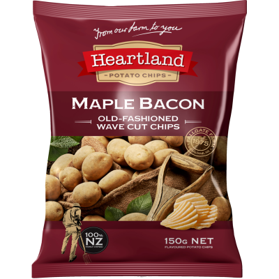 HEARTLAND EXTREME CRUCH MAPLE BACON - KETTLE WAVES 150G 1X12