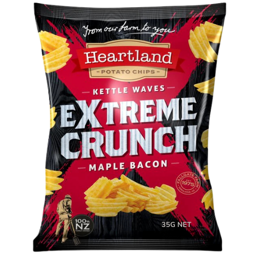 HEARTLAND EXTREME CRUNCH MAPLE BACON - KETTLE WAVES 35G 1X24