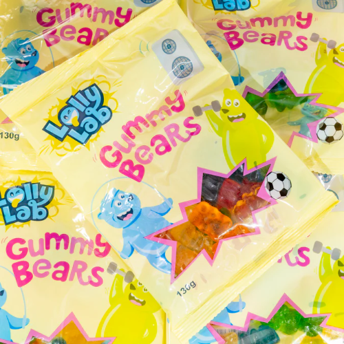 DRAGON NOVELTY LOLLY LAB 130G GUMMY BEARS BAGS