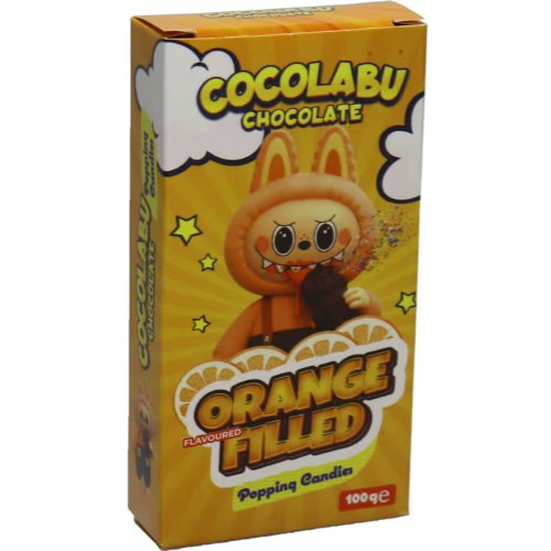 COCOLABU FILLED CHOCOLATE WITH POPPING CANDY ORANGE 100G