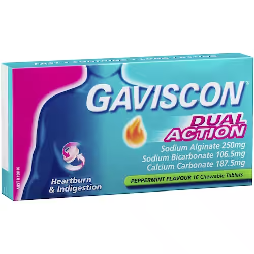 GAVISCON DUAL ACTION PEPPERMINT TABLETS 1X16